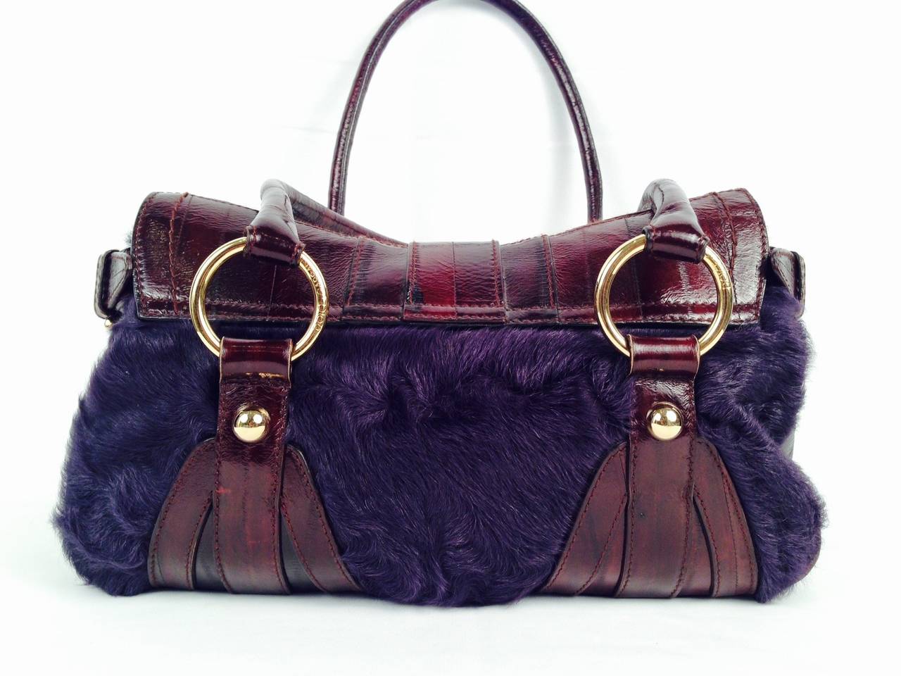 Women's Dolce & Gabbana Deep Purple Astrakhan  and Eelskin Leather Handbag For Sale