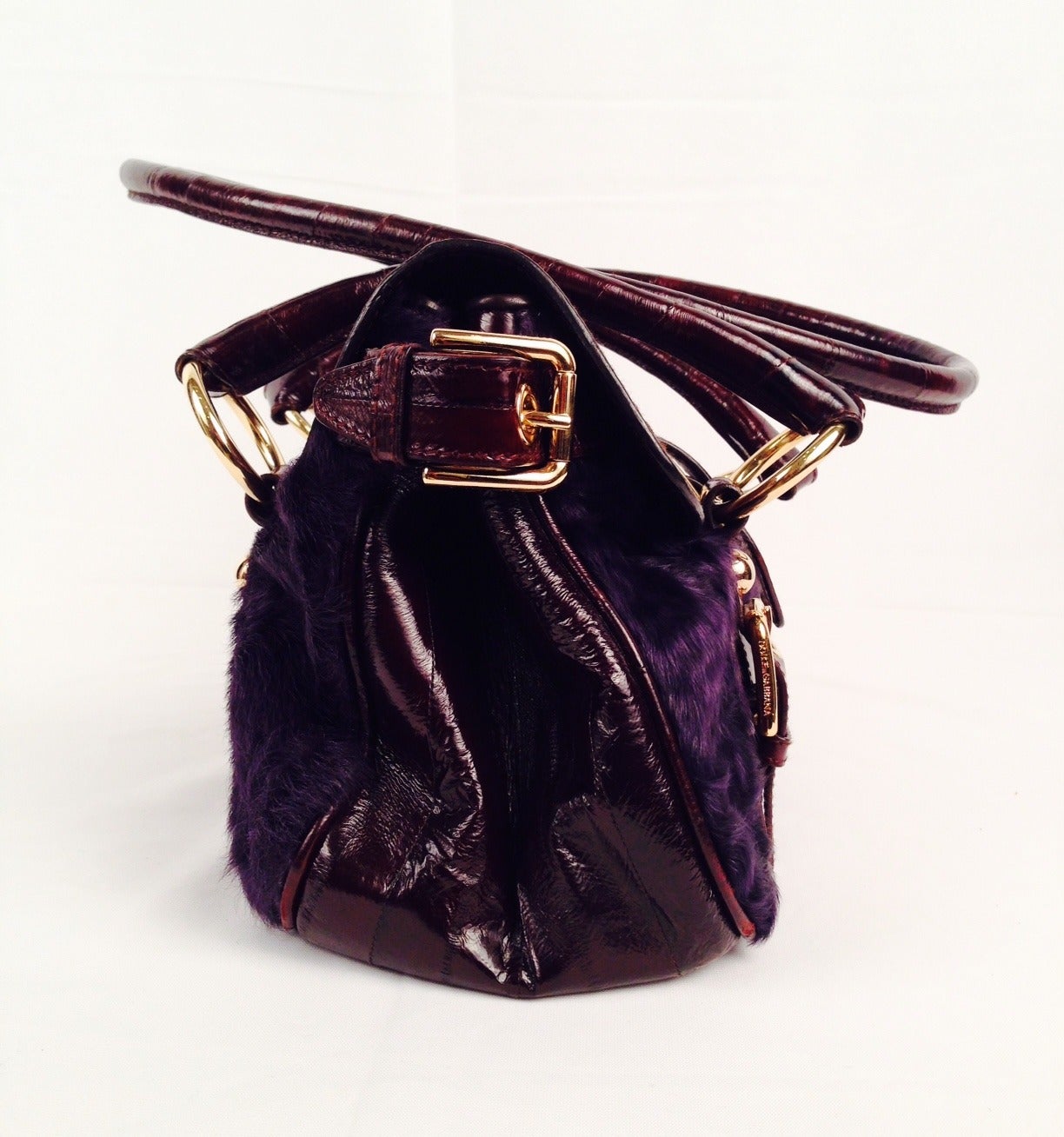 Dolce & Gabbana Deep Purple Astrakhan  and Eelskin Leather Handbag For Sale 1
