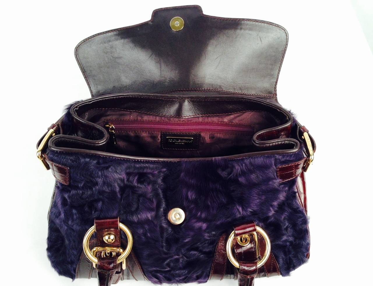 Dolce & Gabbana Deep Purple Astrakhan  and Eelskin Leather Handbag For Sale 4