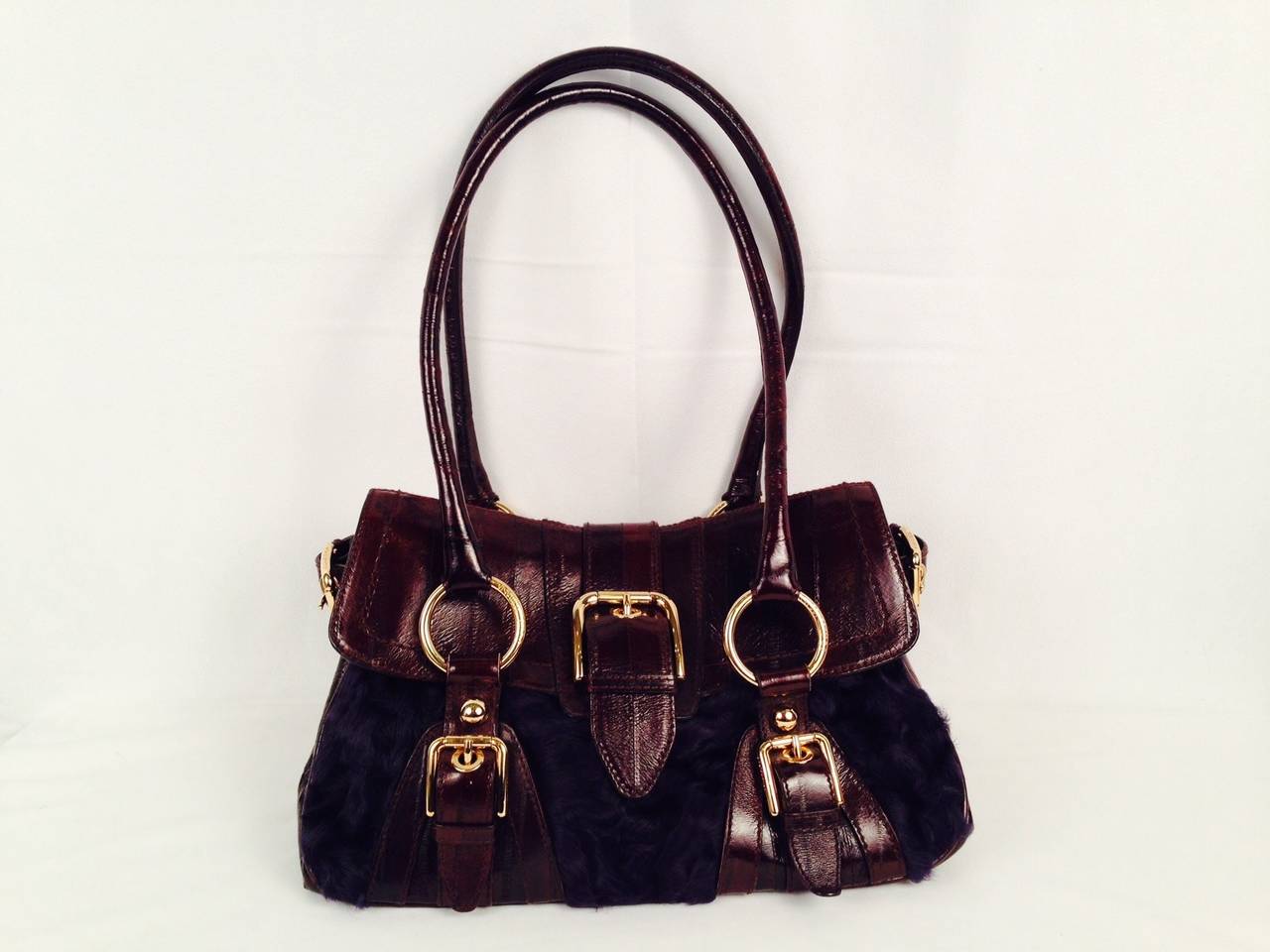 Dolce & Gabbana Deep Purple Astrakhan  and Eelskin Leather Handbag For Sale 6