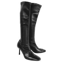 Chanel Black Stretch Leather High Heel Tall Boots