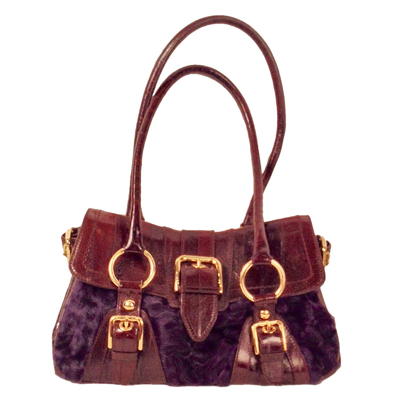 Dolce & Gabbana Deep Purple Astrakhan  and Eelskin Leather Handbag For Sale