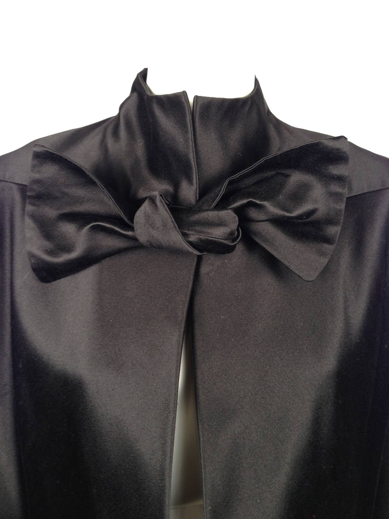 Women's Vintage Pauline Trigere Long Black Satin Cape For Sale