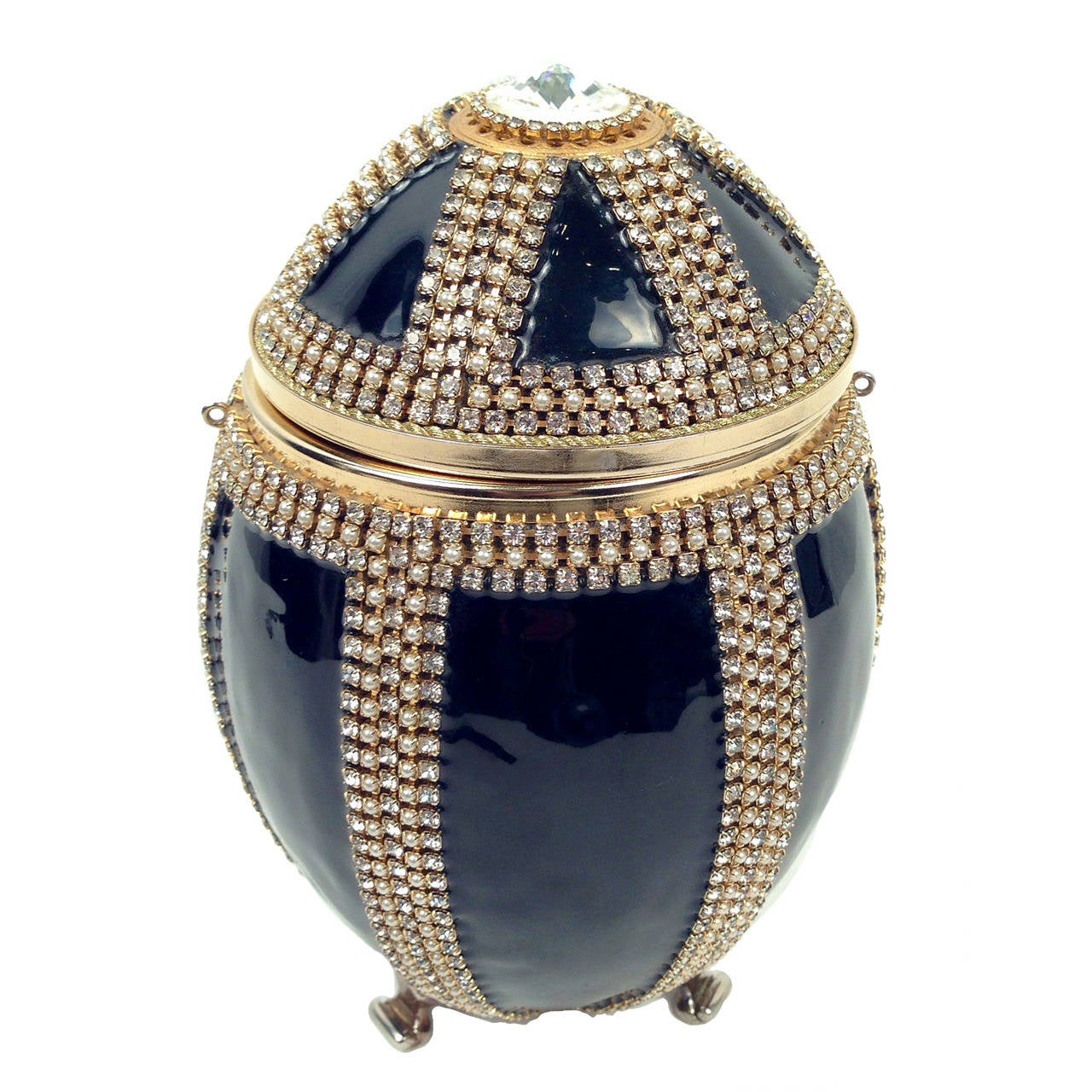 Vivian Alexander Jet Black Enamel and Swarovski Crystal Ostrich Egg #95242 For Sale