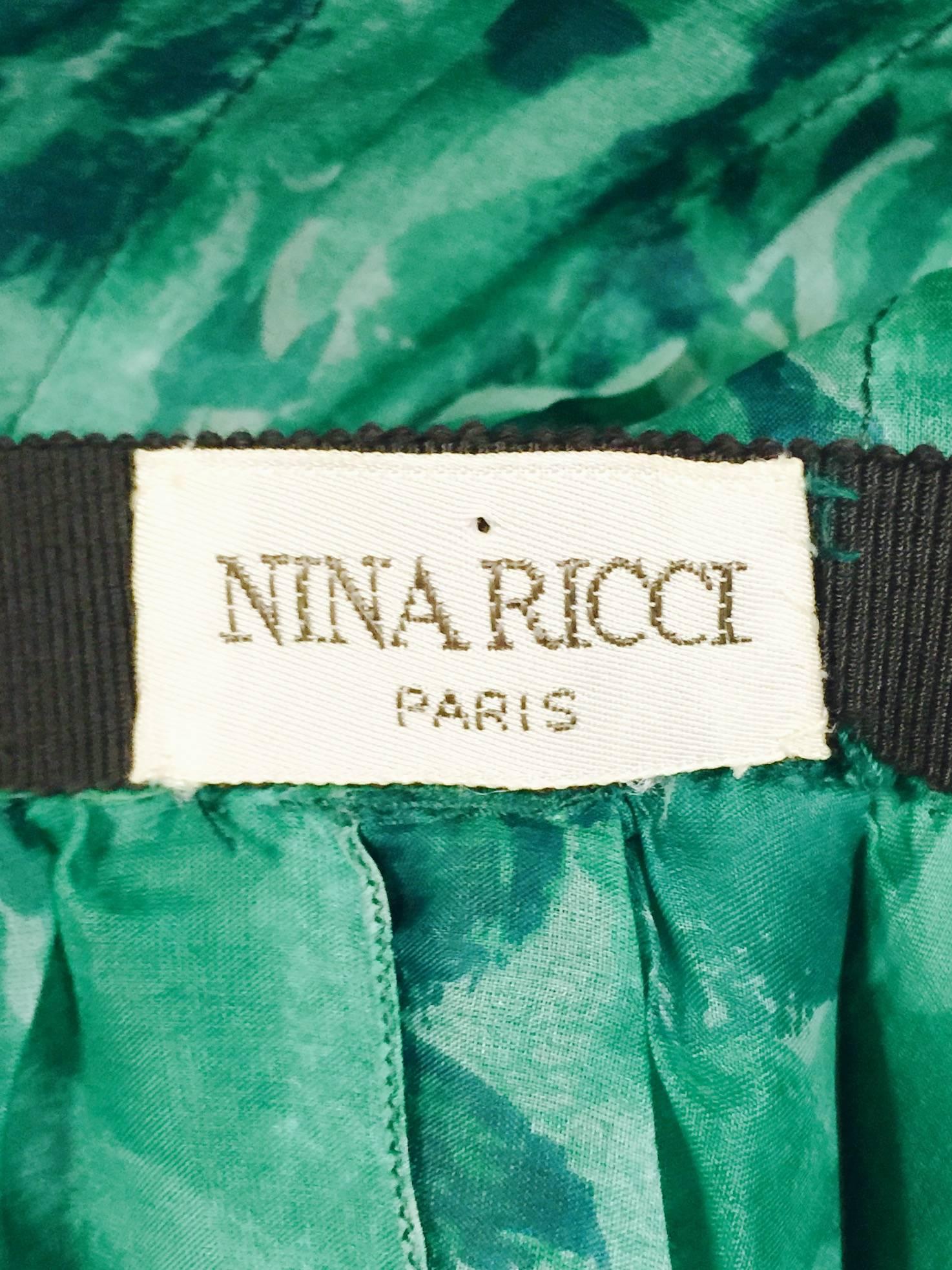 Custom Nina Ricci Paris Green Floral All Silk Day Dress  2