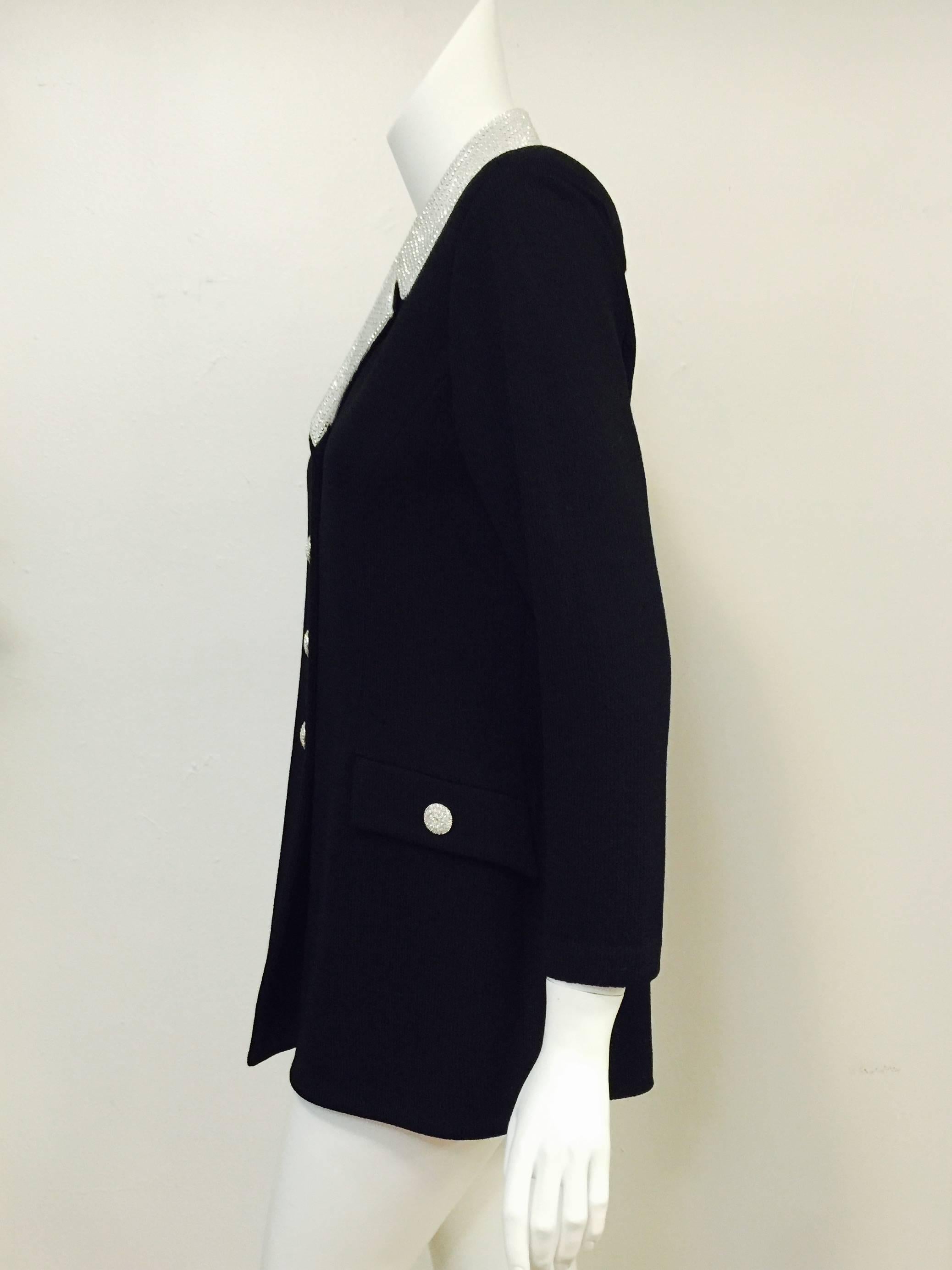St. John Evening Black Jacket With Crystal Buttons and Studded Collar In Excellent Condition In Palm Beach, FL