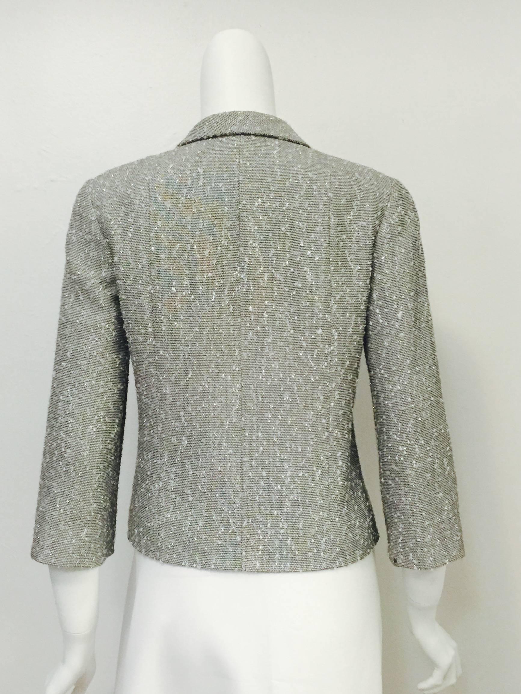 Chanel Spring 1999 Graphite and Silver Micro Weave Cropped Jacket  In Excellent Condition In Palm Beach, FL