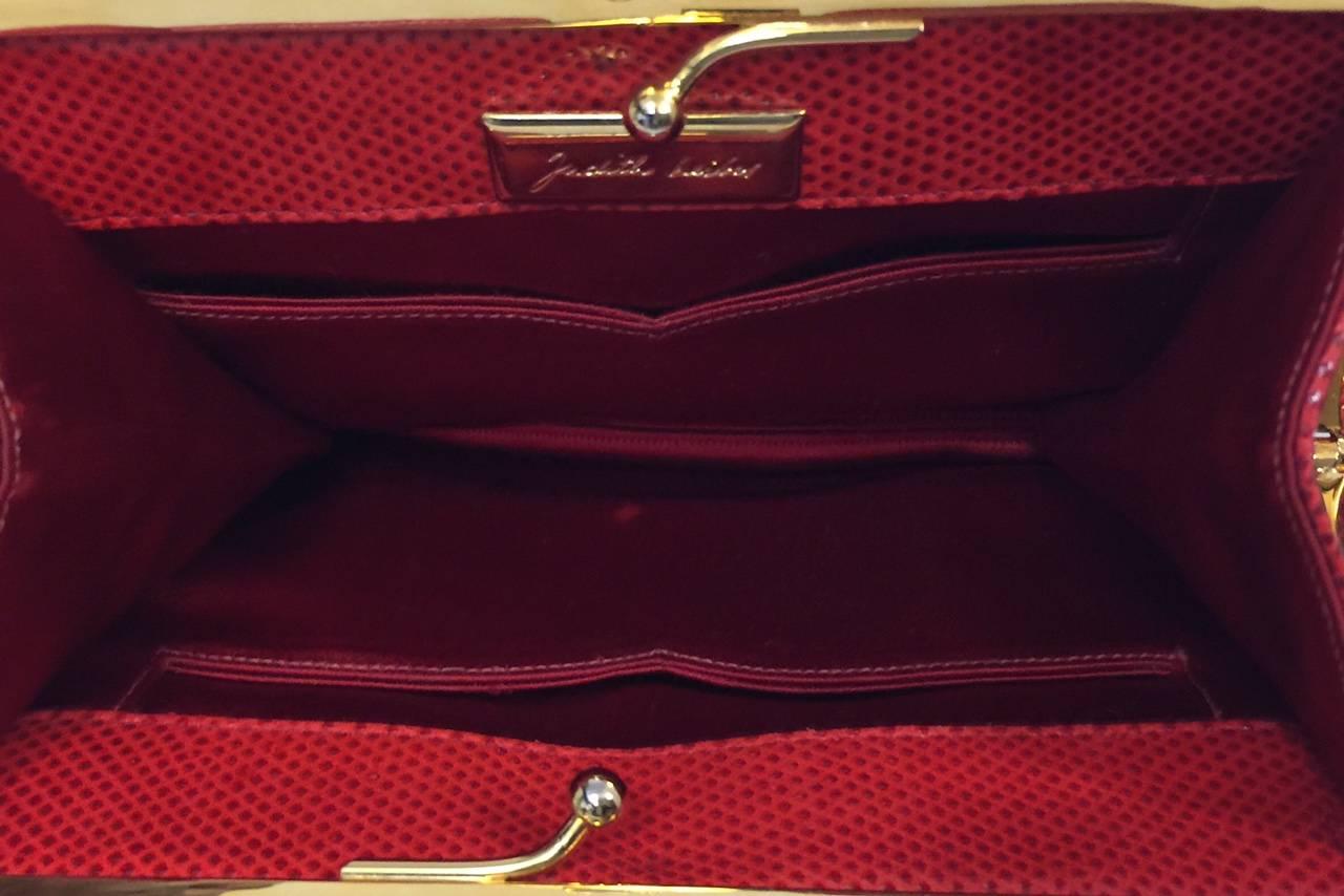 Vintage Judith Leiber Red Leather Lizard Evening Clutch For Sale 1