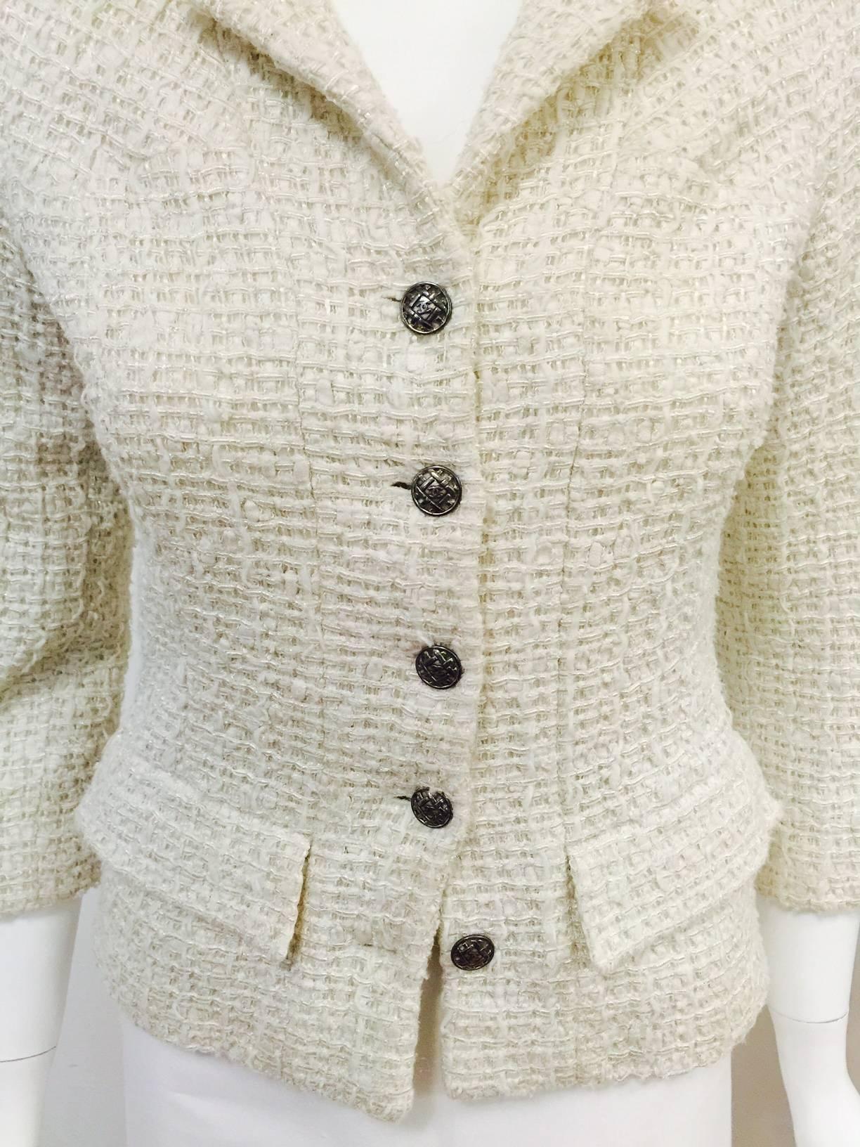 Beige Chanel 2006 Cruise Collection Fitted Ivory Tweed Jacket 