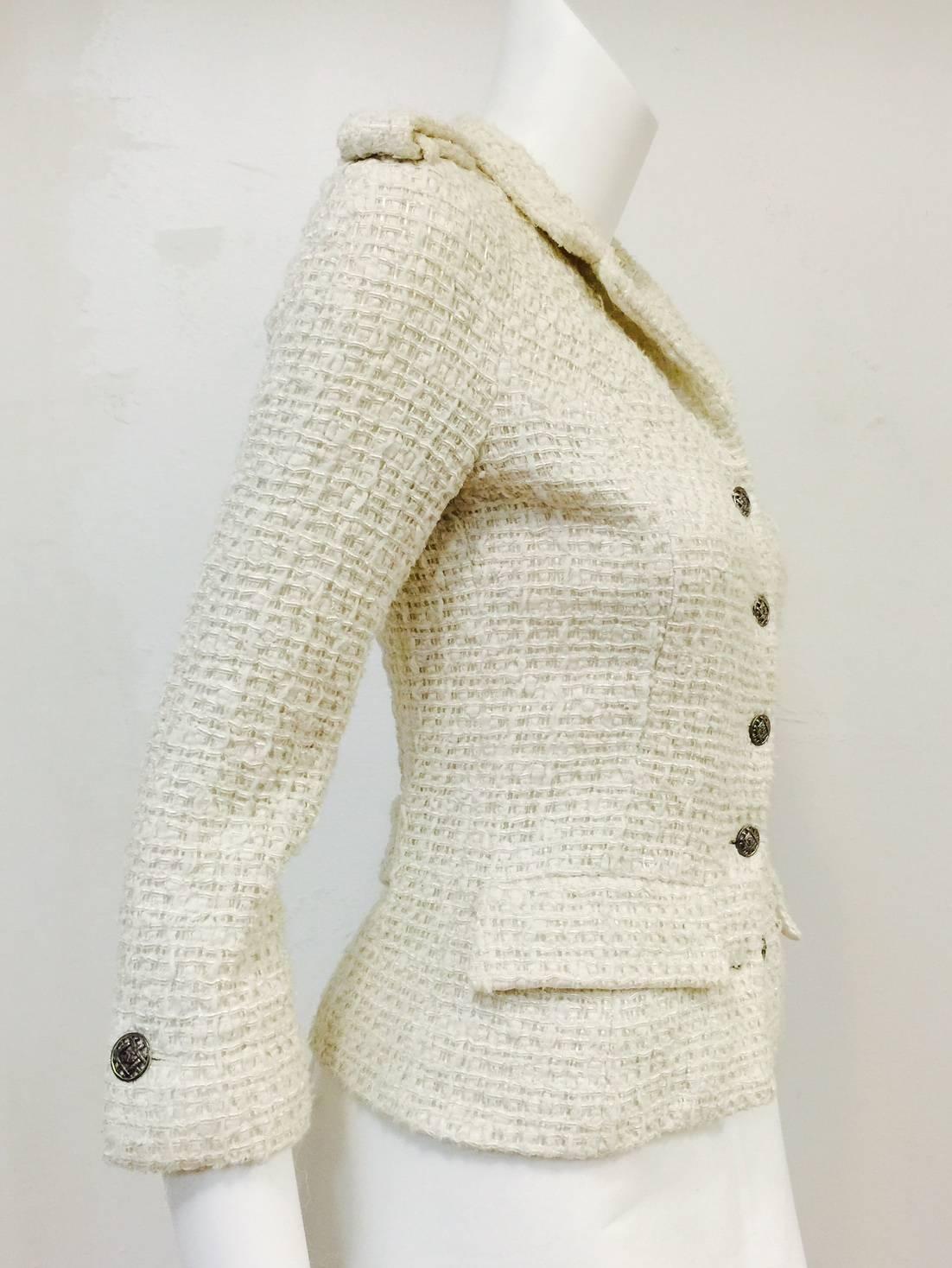Chanel 2006 Cruise Collection Ivory Jacket is classic Coco!  Crafted from an elevated tweed  fabrication that made Coco 