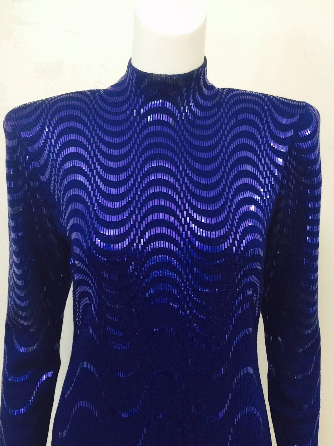 1980s St. John by Marie Gray Long Sleeve Royal Blue Knit Cocktail ...