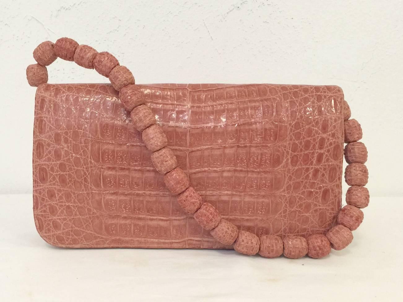 Nancy Gonzalez Dusty Pink Crocodile Shoulder Bag  In Excellent Condition In Palm Beach, FL