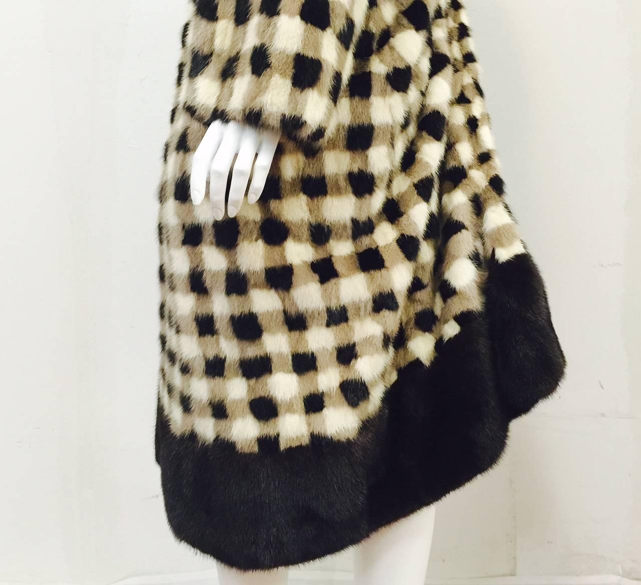 Women's or Men's Vintage Burdines Checkerboard Mink Coat/Brown Mink Collar and Deep Hem For Sale