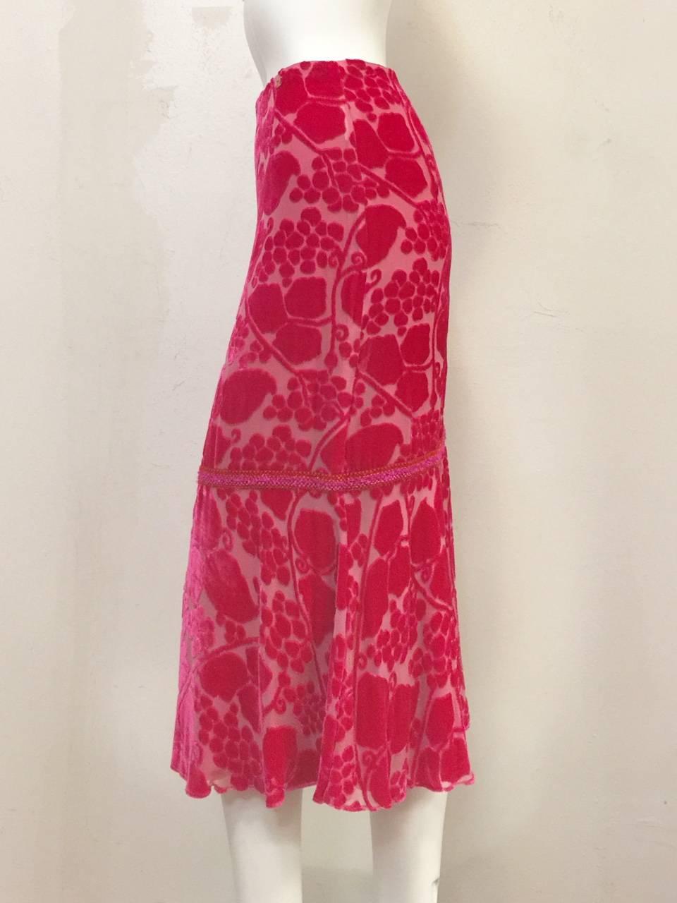 Red Chanel 2001 Cruise Collection Fuschia Velvet Burnout Skirt   For Sale