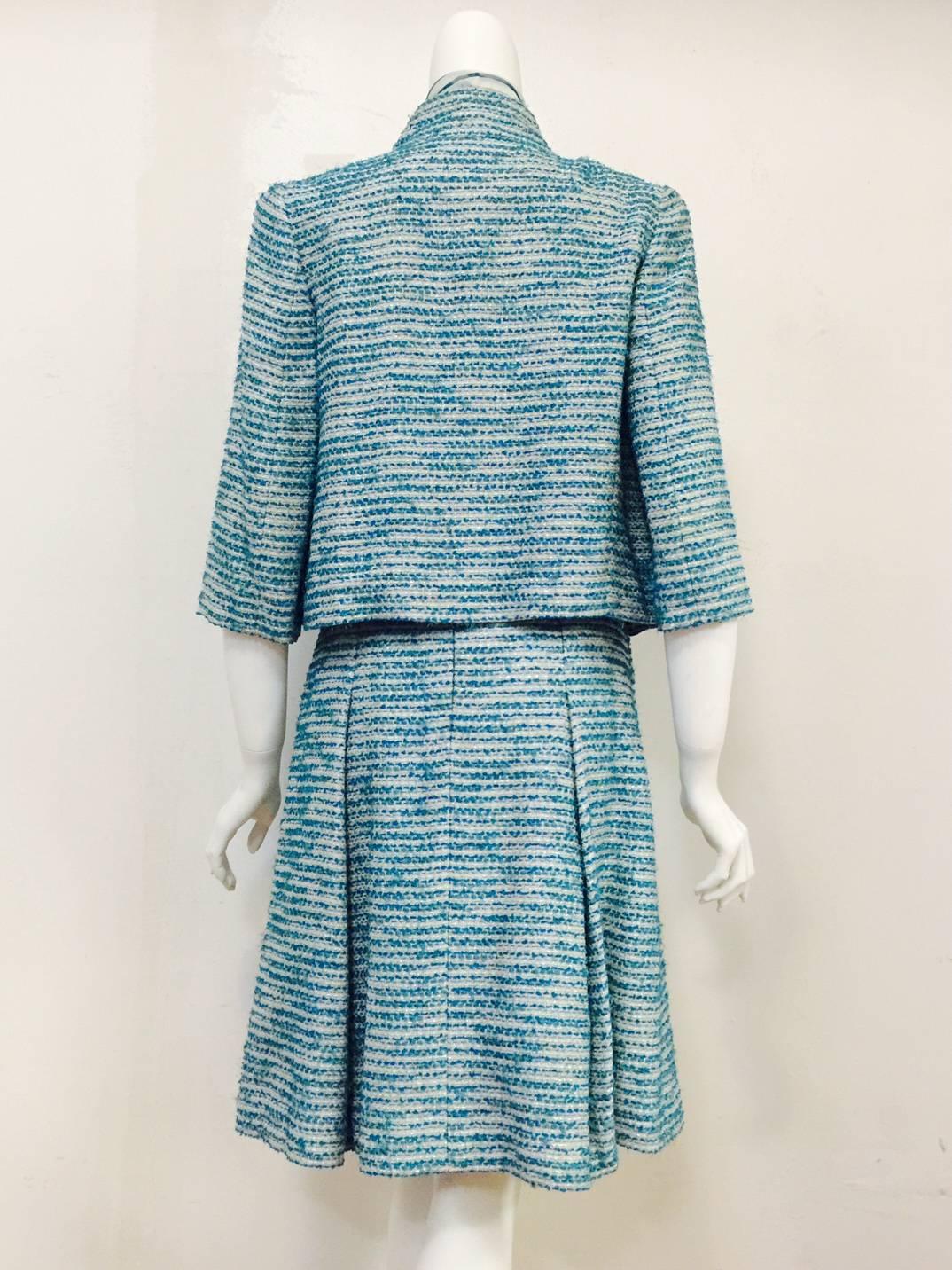 Blue Chanel Spring 2001 Teal and Metallic Silver Tweed 3-Piece Ensemble  