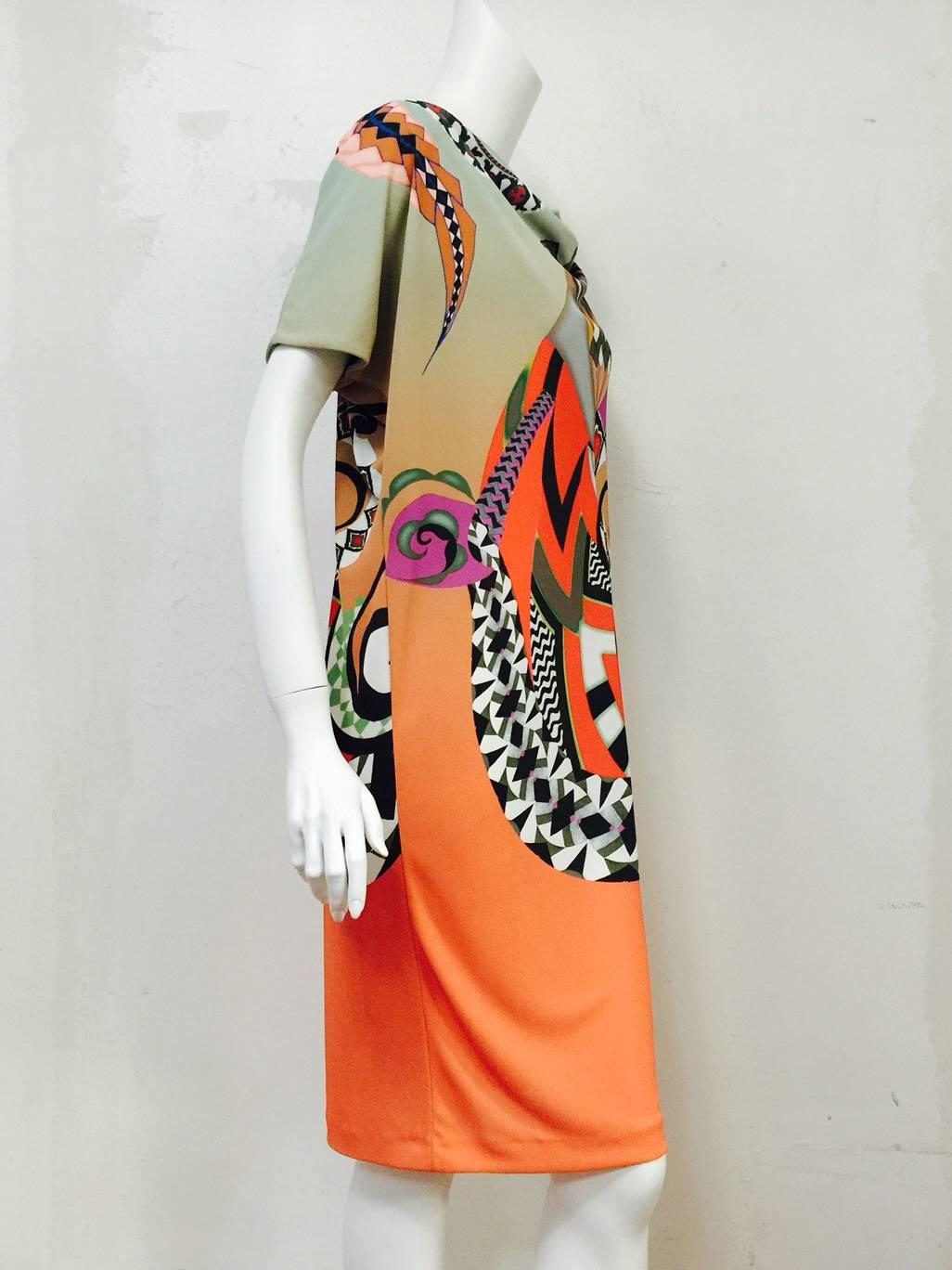 Etro Viscose Abstract Print Day Dress With Dolman Sleeves 2