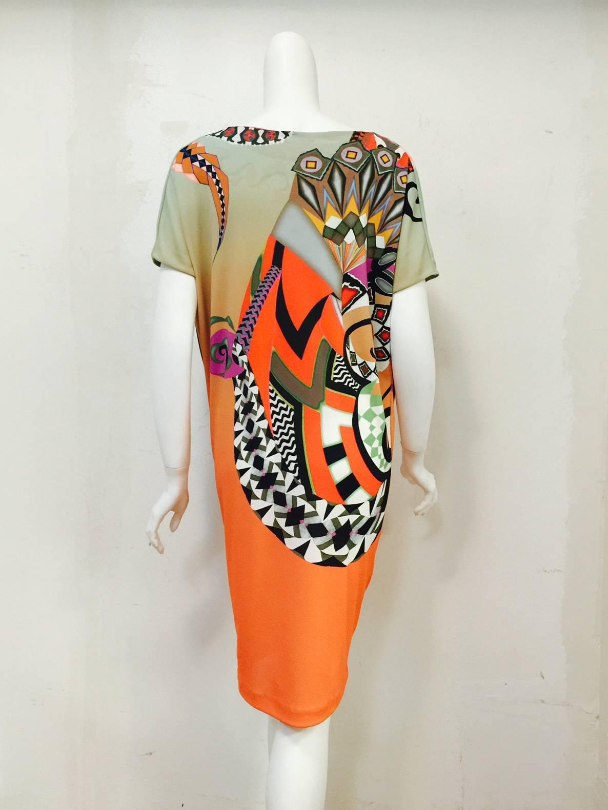 Etro Viscose Abstract Print Day Dress With Dolman Sleeves In Excellent Condition In Palm Beach, FL