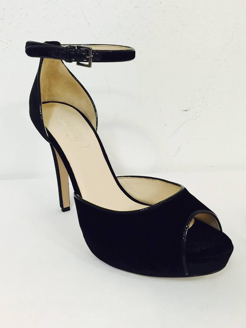 New MaxMara Black Velvet High Heel Peep Toe Shoes With Ankle Straps For ...