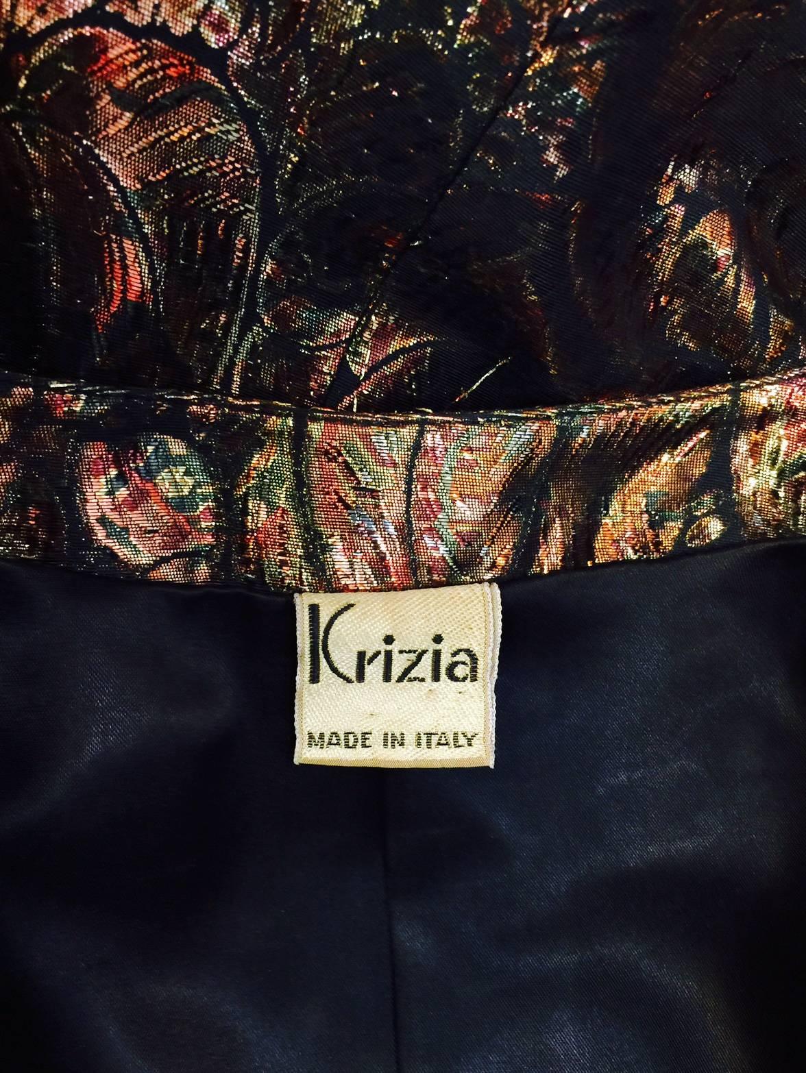 Vintage Krizia Bejeweled Metallic Silk Brocade Evening Coat Dress  2