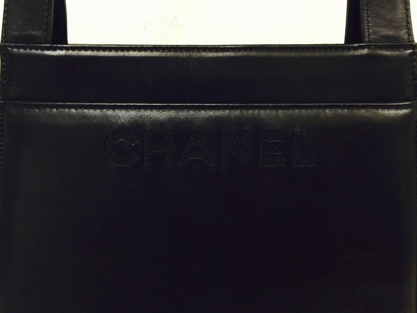 Chanel Black Smooth Lambskin Structured Shoulder Bag In Excellent Condition In Palm Beach, FL