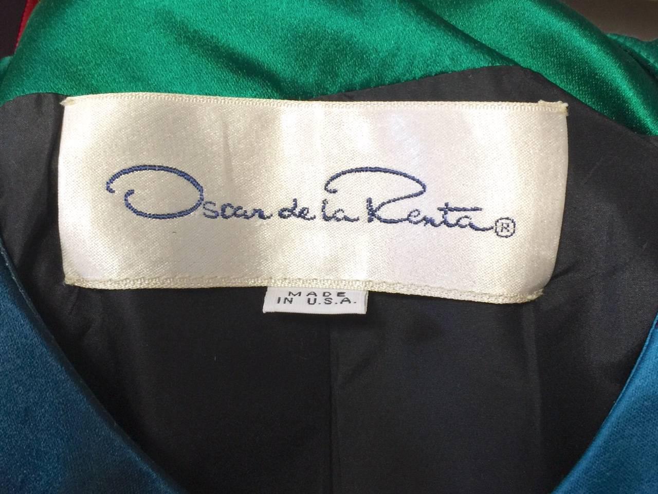 Vintage Oscar de la Renta Fitted Multi Color Harlequin Satin Jacket For Sale 2