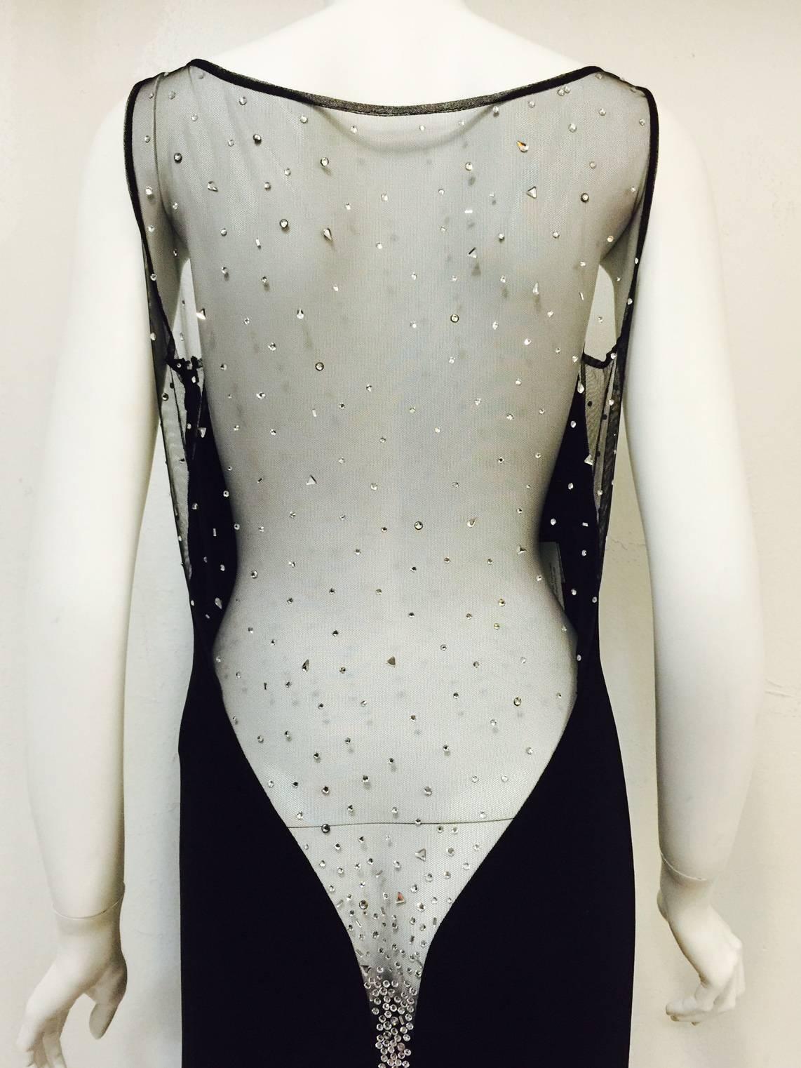 Jiki Swarovski Crystal Embellished Black Sleeveless Evening Dress  In Excellent Condition In Palm Beach, FL