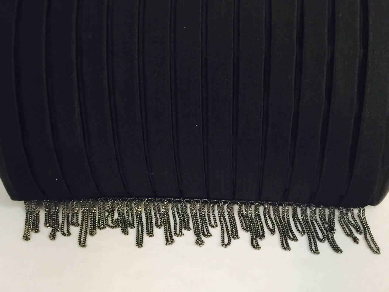Limited Edition Chanel Black Satin Pleated Evening Bag with Chain Fringe 2