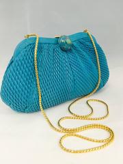 Judith Leiber Bejeweled Turquoise Shirred Leather Evening Bag