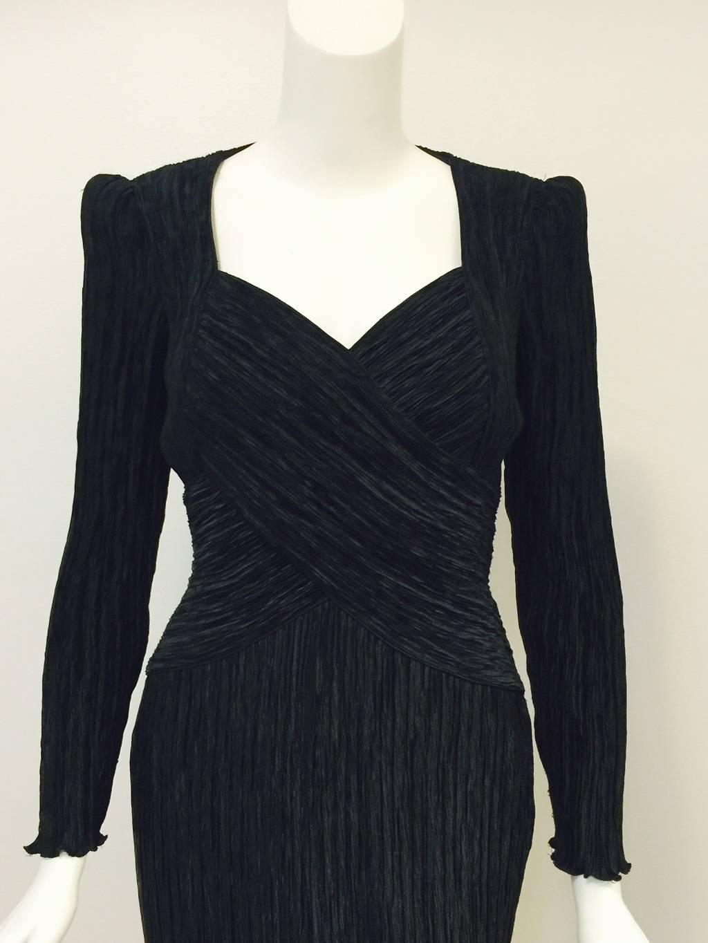 Vintage Mary McFadden Couture Black Marii Pleated Long Sleeve Cocktail Dress  For Sale 1