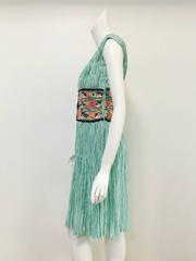 Mary McFadden Couture Embroidered Mint Marii Pleated Dress