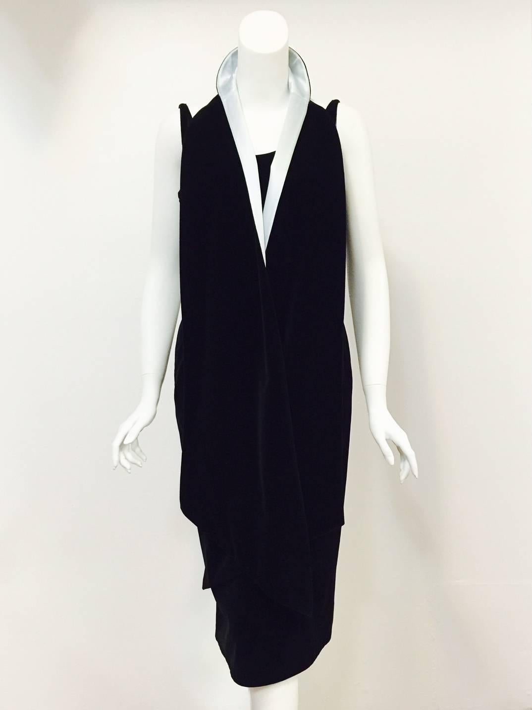 Vintage Thierry Mugler Black Velvet Sleeveless Shift With Matching Scarf 1