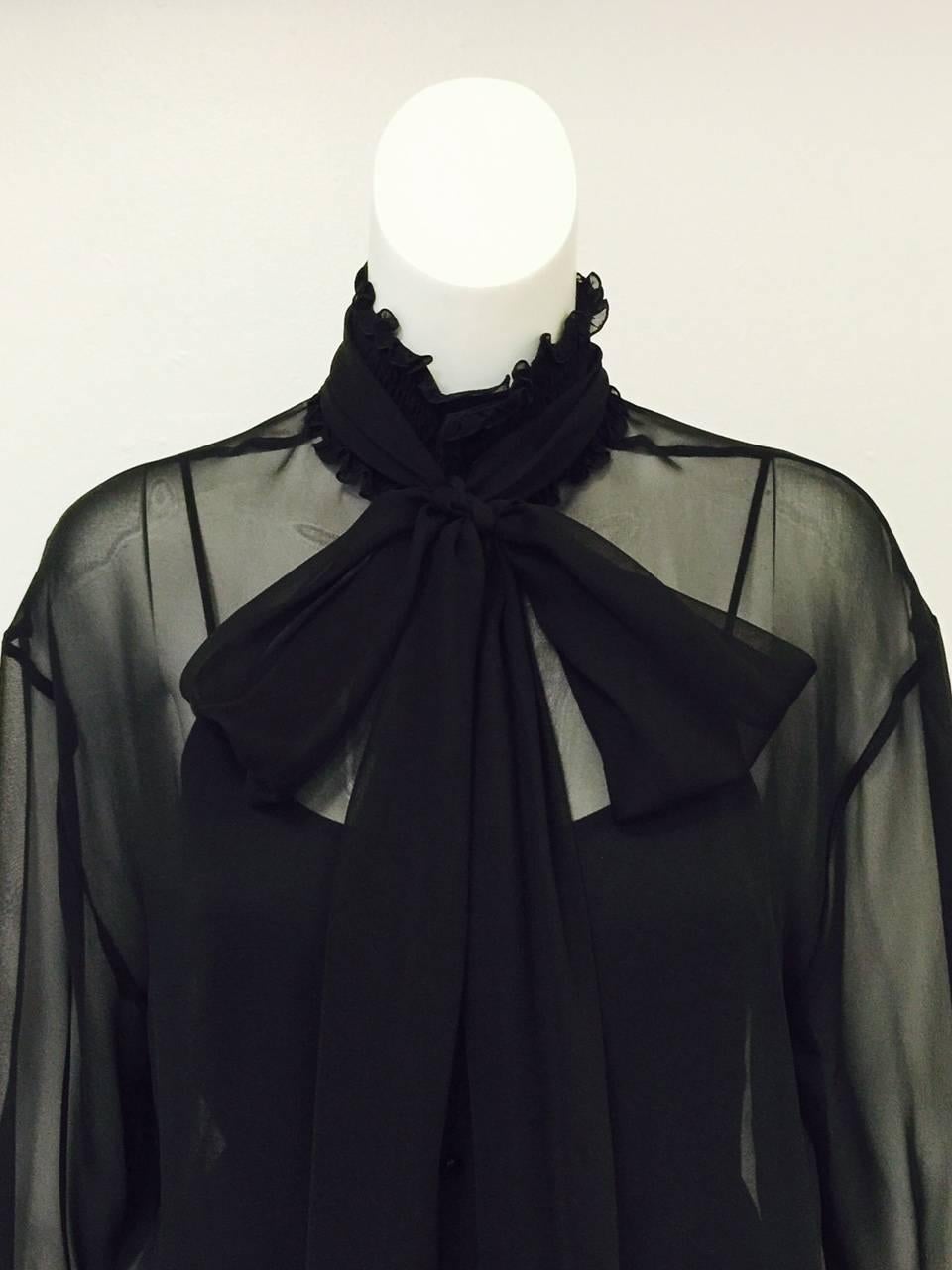 New Chanel Spring 2001 Black Sheer Silk Blouse With Knit Spaghetti Strap Tank  For Sale 1