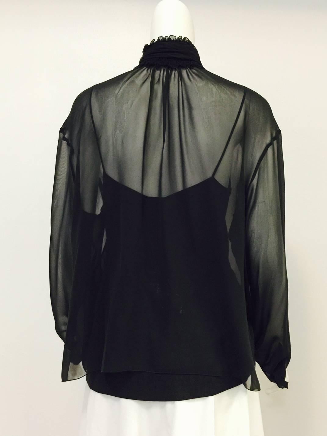 New Chanel Spring 2001 Black Sheer Silk Blouse With Knit Spaghetti Strap Tank  For Sale 2