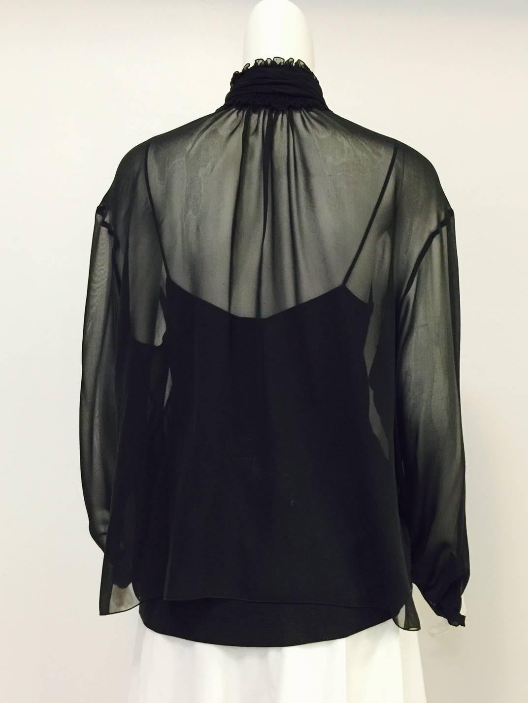 New Chanel Spring 2001 Black Sheer Silk Blouse With Knit Spaghetti Strap Tank For Sale 2