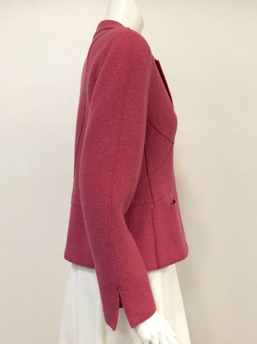 Chanel Fall 1999 Berry Boiled Wool Fitted Jacket  In Excellent Condition For Sale In Palm Beach, FL