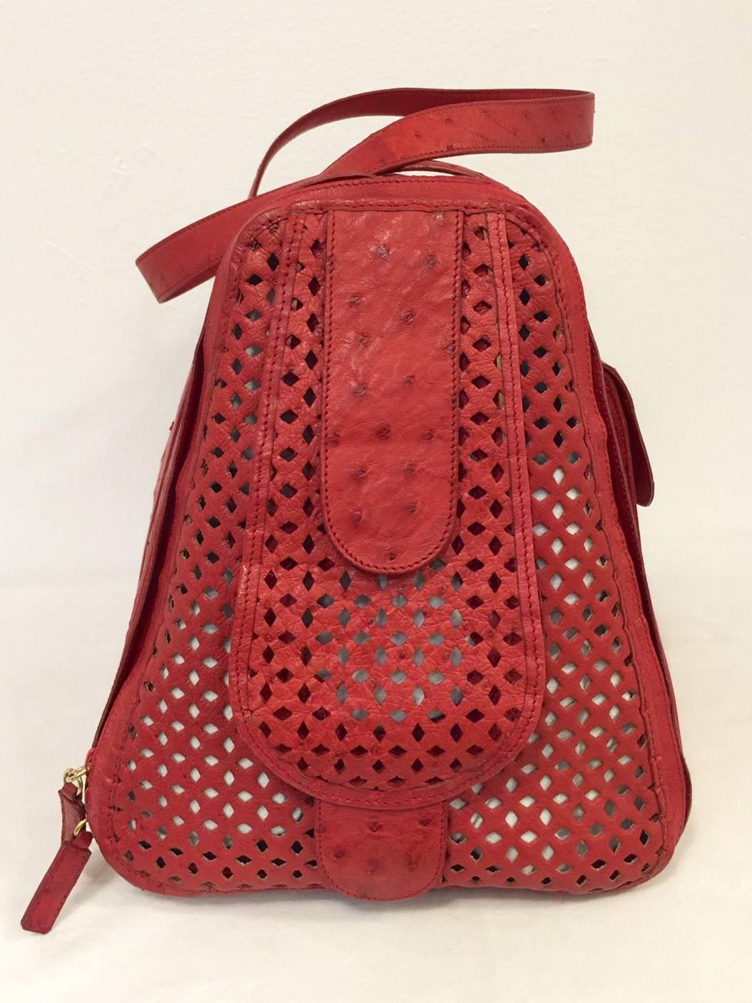 Women's or Men's Gorgeous Giorgio's Red Ostrich Pet Carrier With Sheared Mink Bed