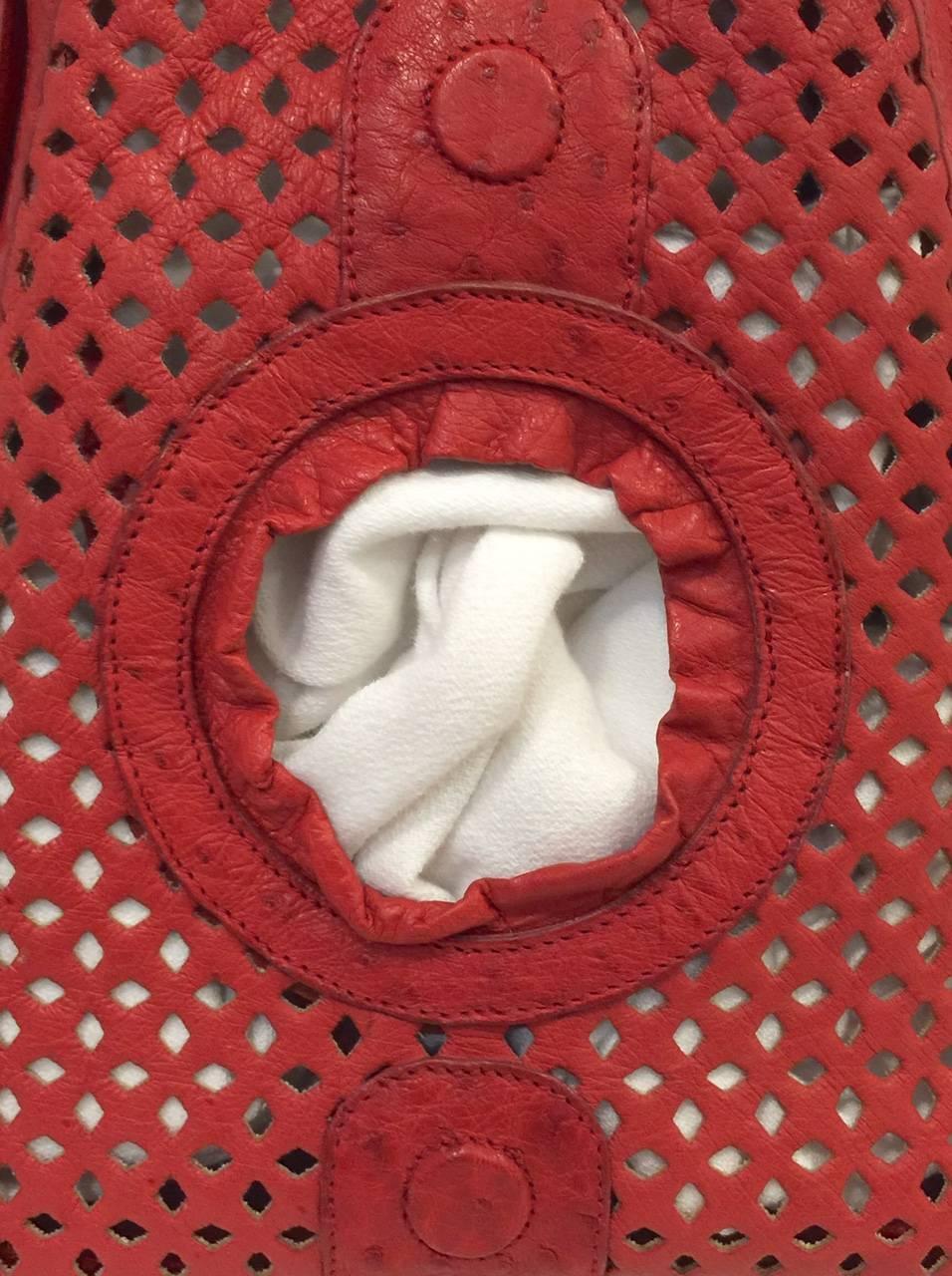 Gorgeous Giorgio's Red Ostrich Pet Carrier With Sheared Mink Bed In Excellent Condition In Palm Beach, FL