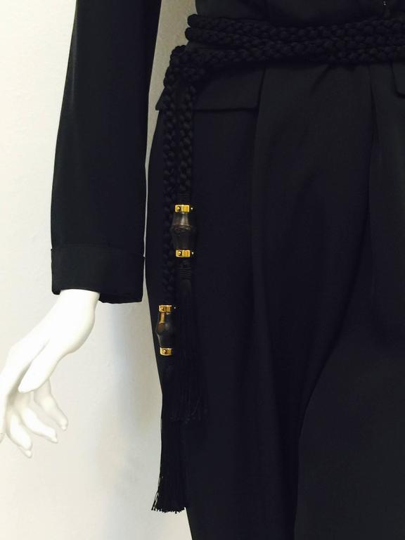 Gucci Black Silk Tuxedo Jumpsuit With Rope Belt and Bamboo Tassels at