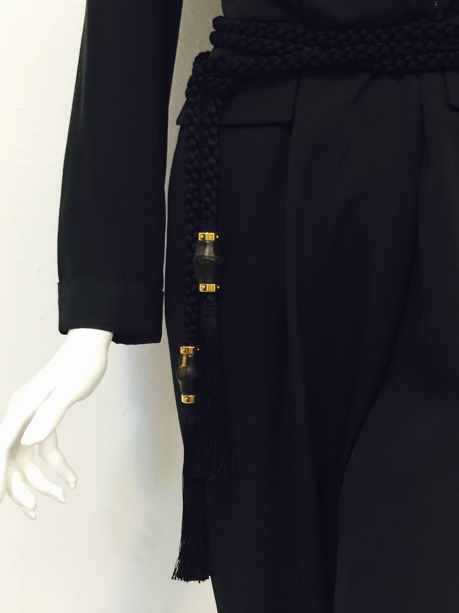 Gucci Black Silk Tuxedo Jumpsuit With Rope Belt and Bamboo Tassels In Excellent Condition In Palm Beach, FL