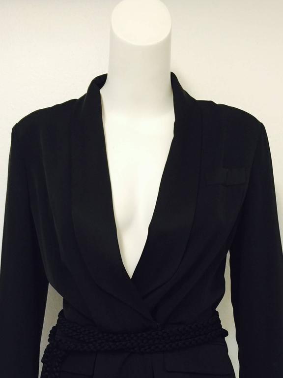 Gucci Black Silk Tuxedo Jumpsuit With Rope Belt and Bamboo Tassels at