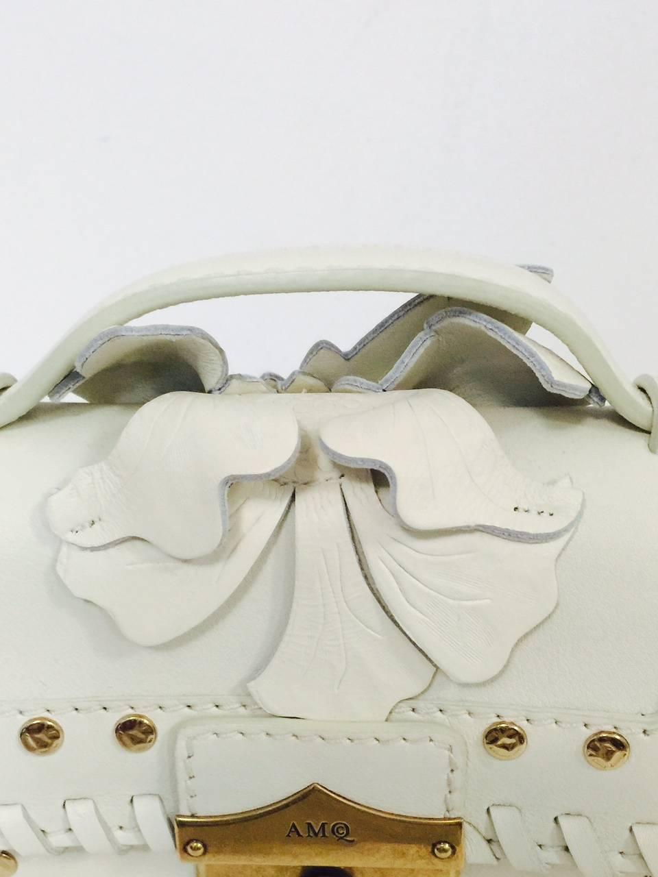 Beige  Alexander McQueen White Leather Crossbody Bag W Leaf Appliques Studs