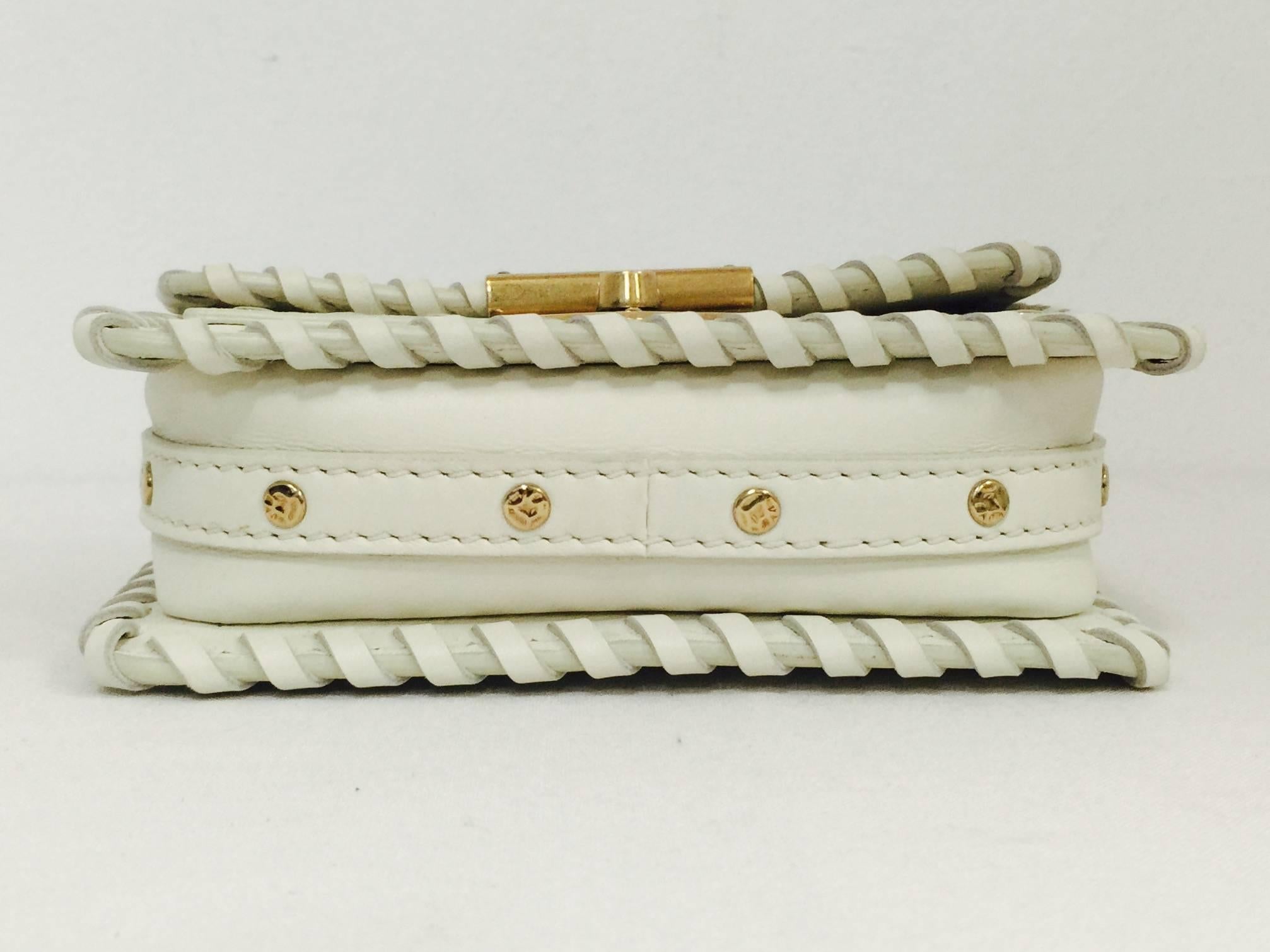  Alexander McQueen White Leather Crossbody Bag W Leaf Appliques Studs 1