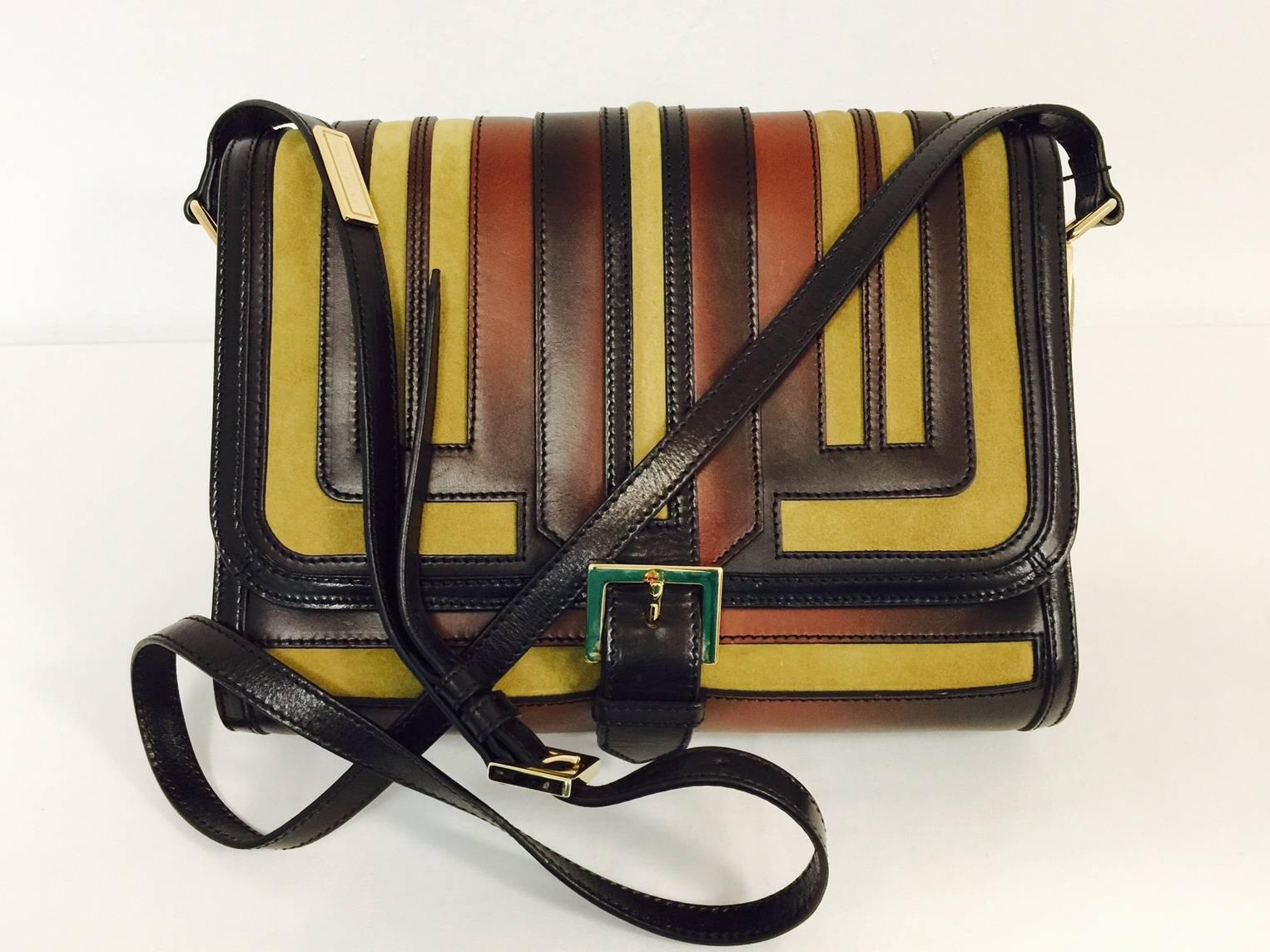 Black  Burberry Prorsum Burnished Cognac Leather Shoulder Bag With Suede Accents