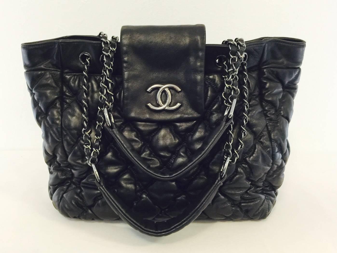 Women's Chanel Black Quilted Lambskin Tote With Rhodium Hardware