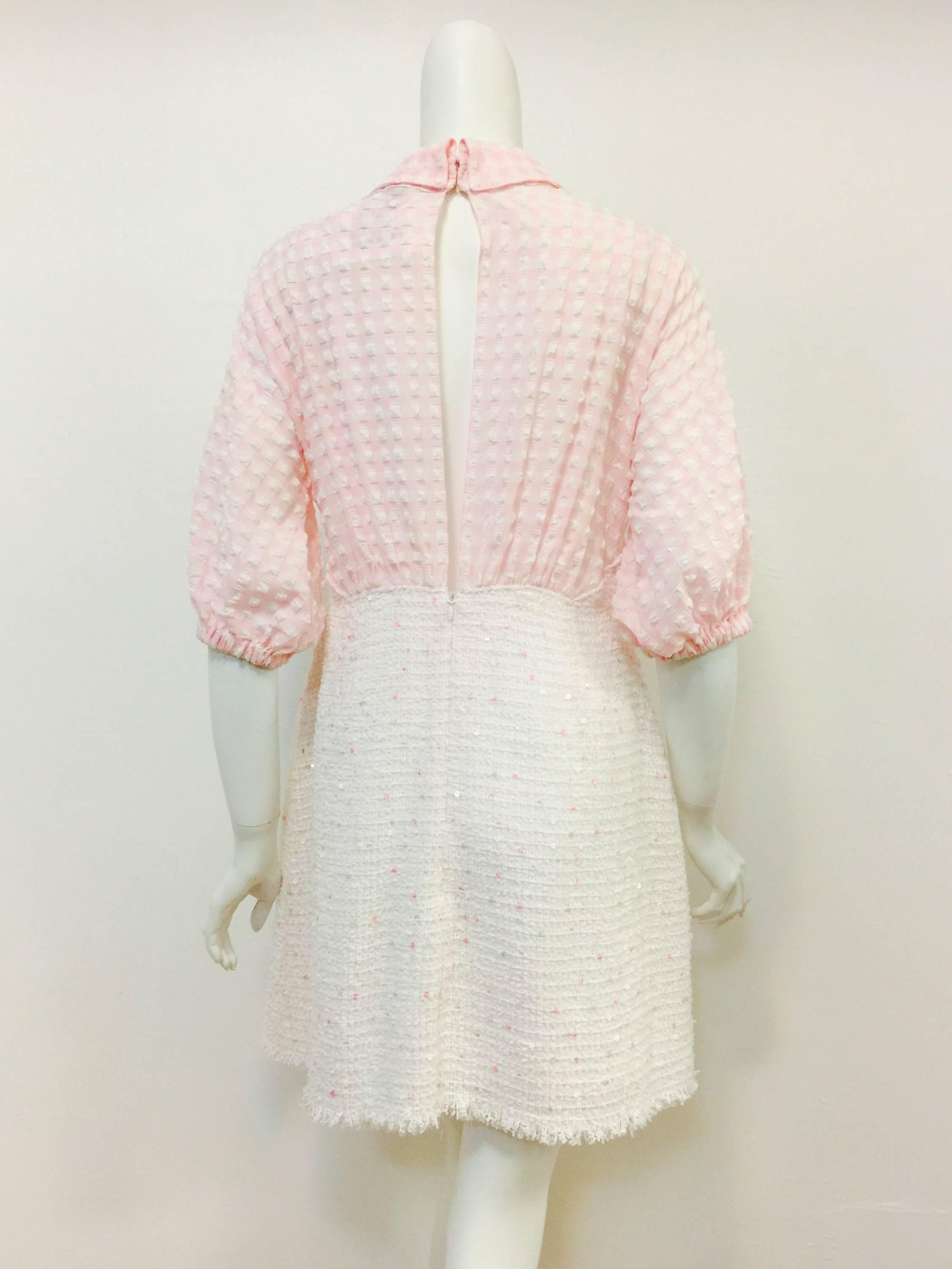 Chanel Pink and White Tweed and Gingham Day Dress  In Excellent Condition In Palm Beach, FL
