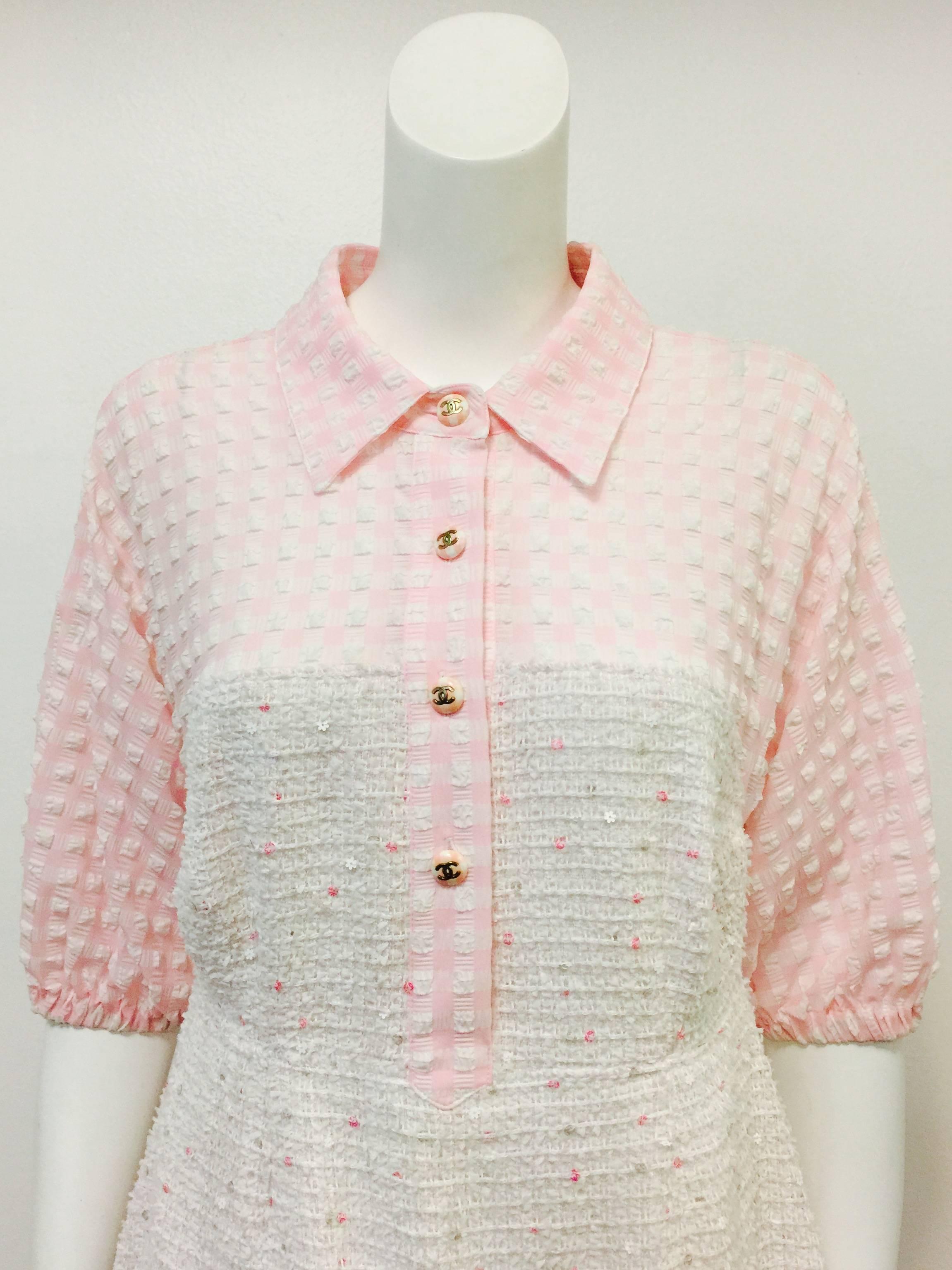 Chanel Pink and White Tweed and Gingham Day Dress  1