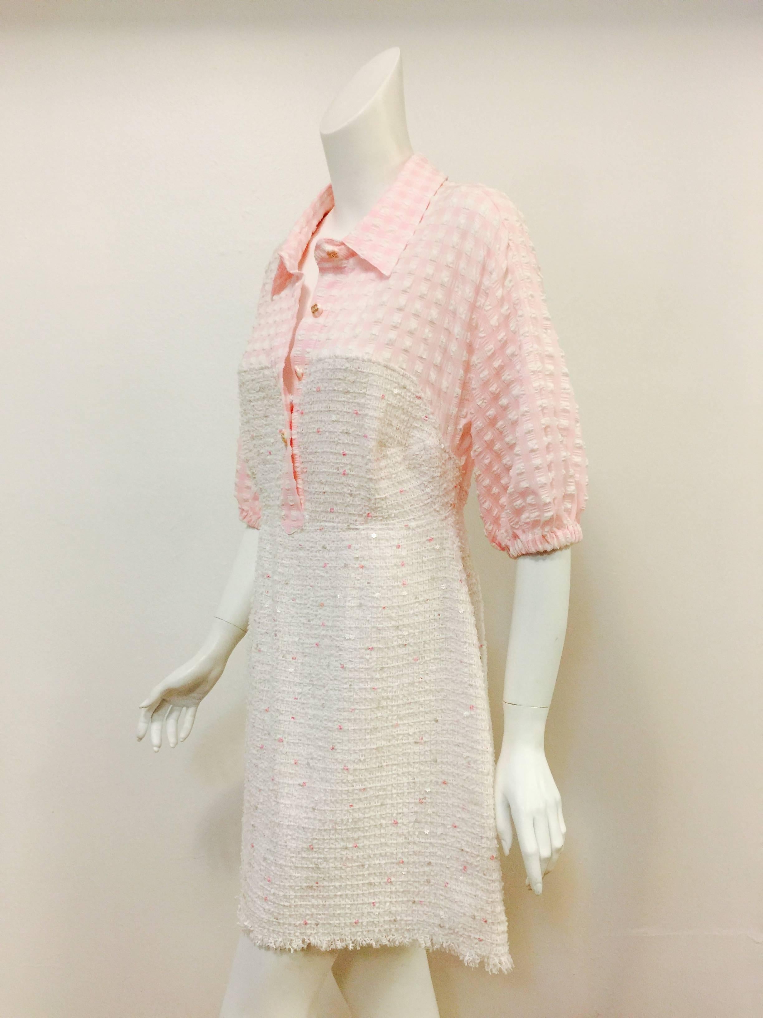 Women's Chanel Pink and White Tweed and Gingham Day Dress 