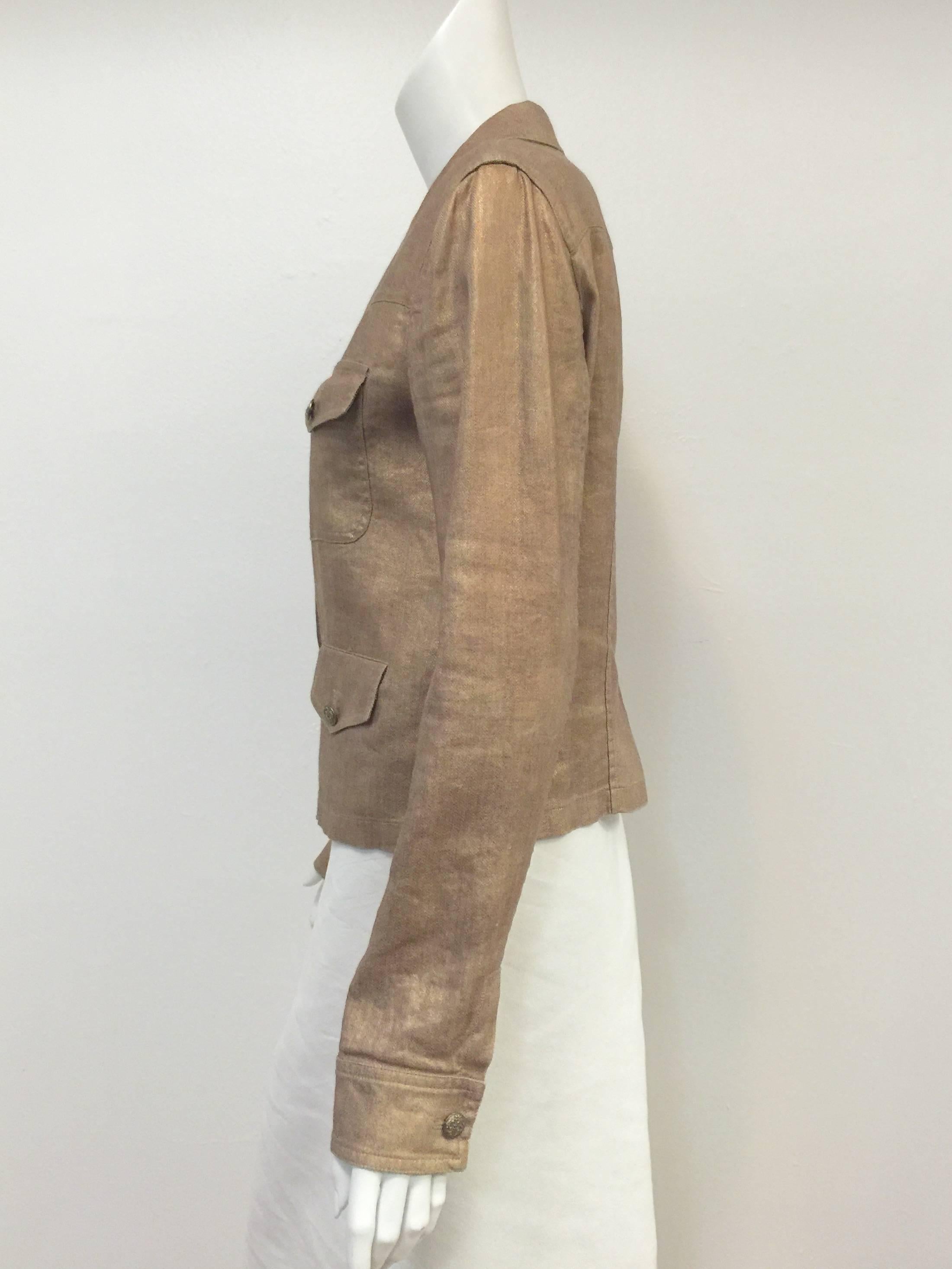 Chanel Spring 2005 Metallic Bronze Linen and Silk Casual Jacket  In Excellent Condition In Palm Beach, FL