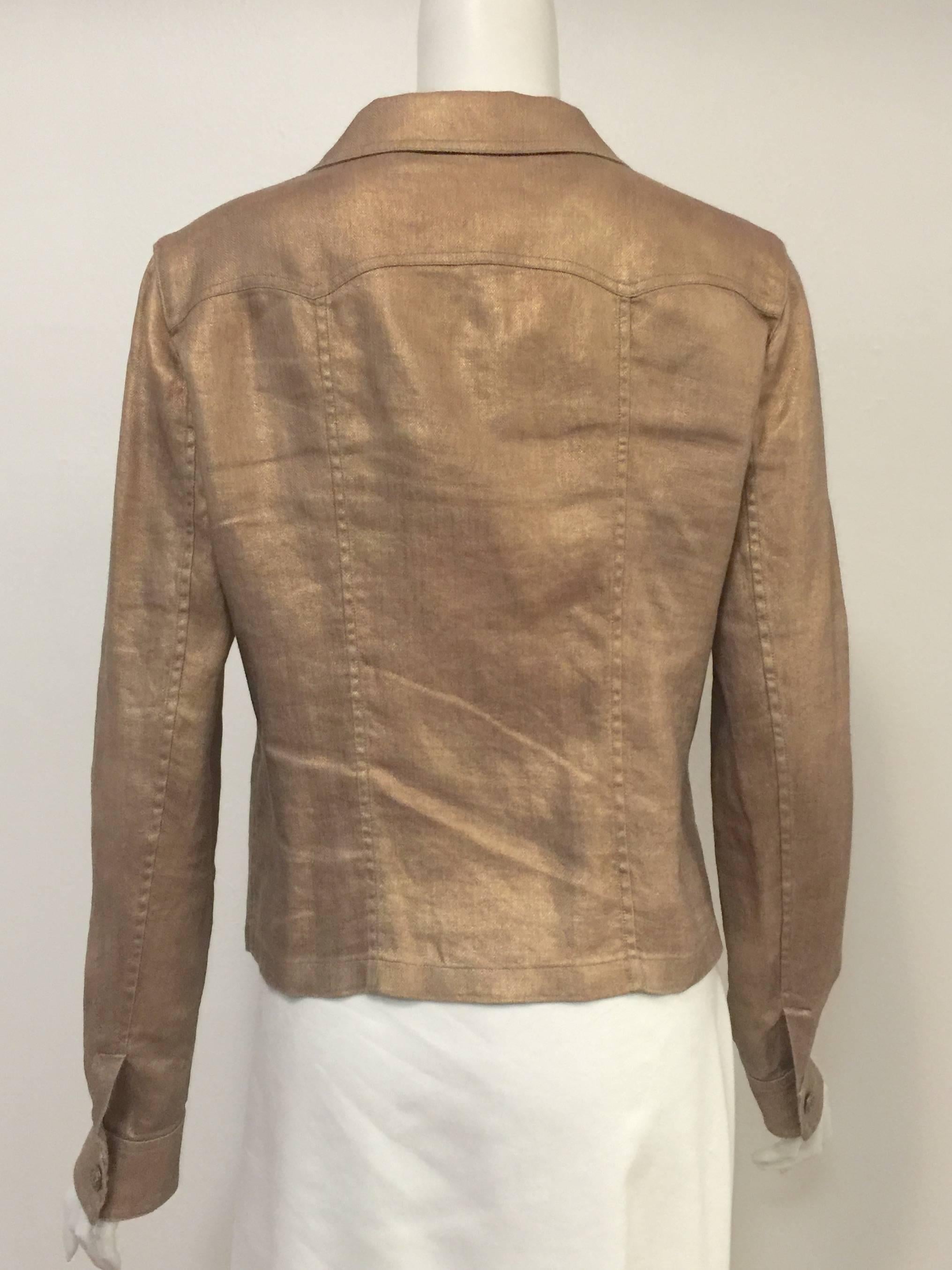 Brown Chanel Spring 2005 Metallic Bronze Linen and Silk Casual Jacket 