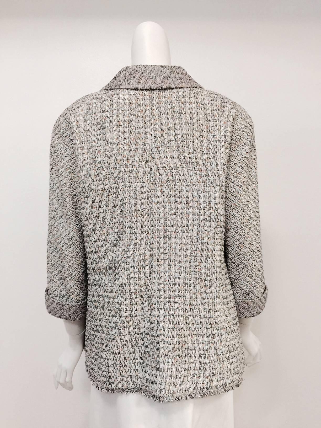 Gray Chanel Spring Tweed Jacket With Rolled Cuffs and Frayed Hem